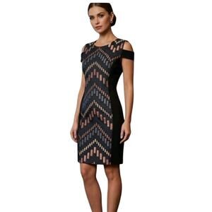 Ted Baker Zyra Cut-Out Bodycon Dress, Chevron Beaded Embellishment, Size 6